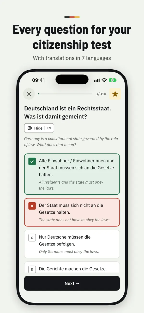 Every question for your citizenship test, with translations in 7 languages