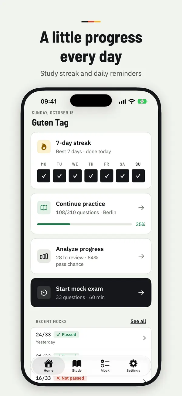 A little progress every day: study streak and daily reminders